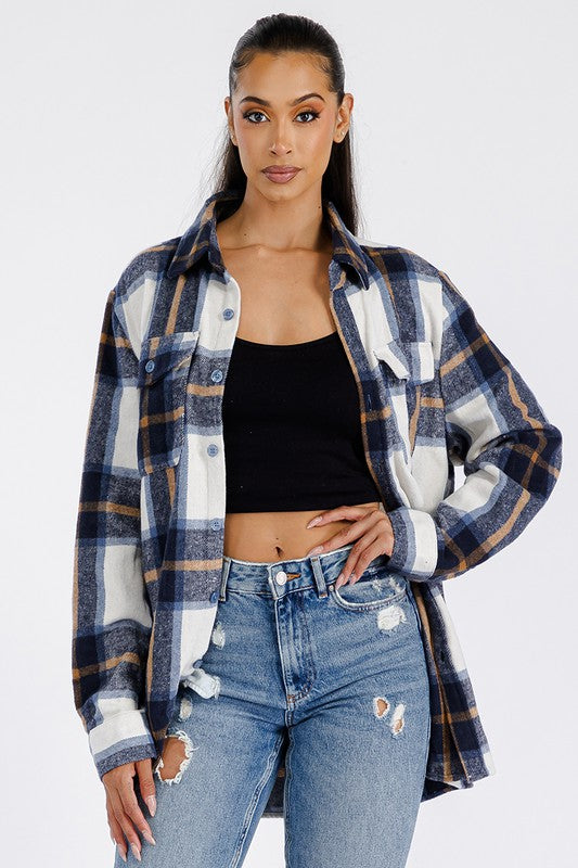 Women Boyfriend Brushed Flannel Shacket | Zarnesh