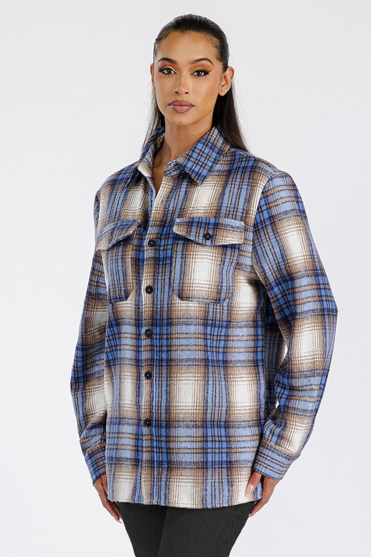 Women Boyfriend Oversized Soft Flannel Shacket | Zarnesh