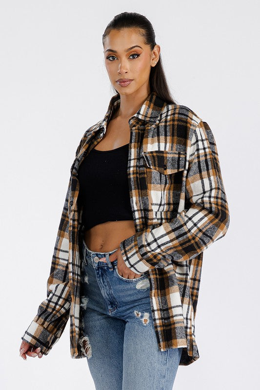 Women Boyfriend Brushed Flannel Shacket | Zarnesh