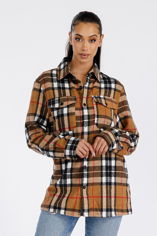 Women Boyfriend Brushed Flannel Shacket | Zarnesh