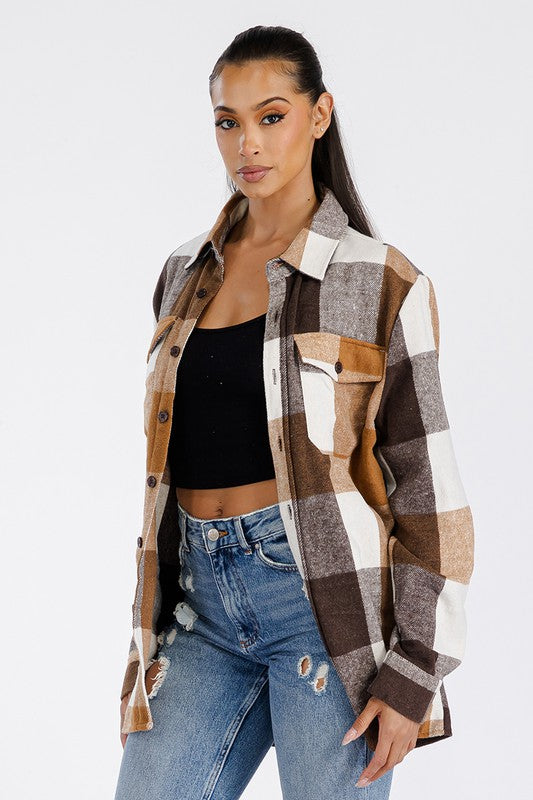 Women Boyfriend Oversized Soft Flannel Shacket | Zarnesh