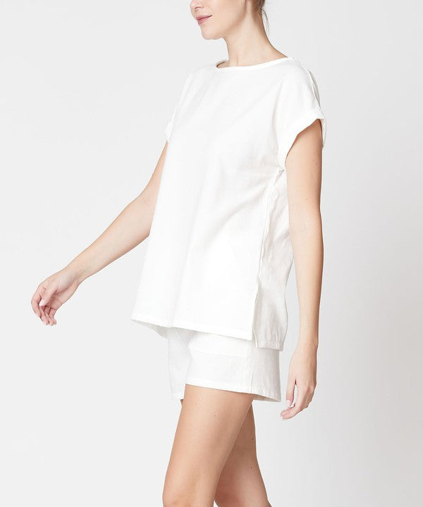 Women Bamboo Linen Dolman Style Top Elastic Waist Short Set Zarnesh