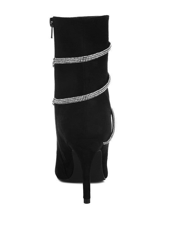 Women Party Ready Roda Rhinestone Wrap Around Stiletto Boots Zarnesh