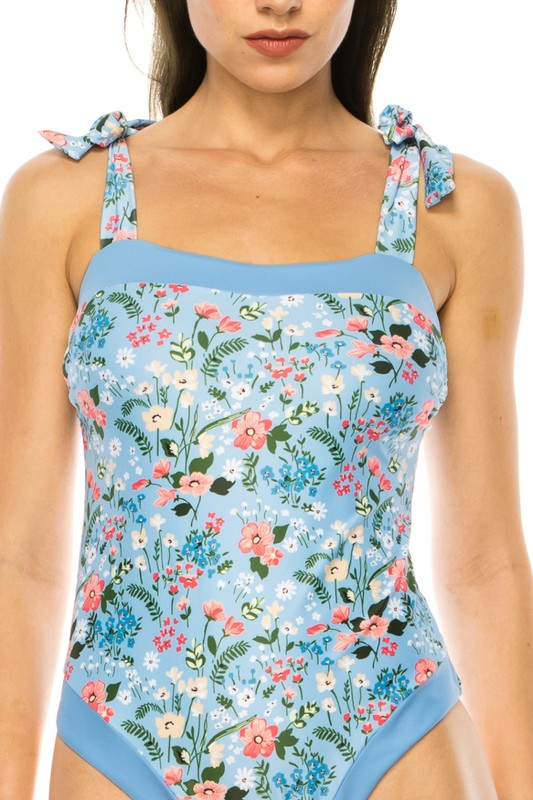 Women's One Piece Bathing Suit Floral Print Shoulder Top zarnesh.com