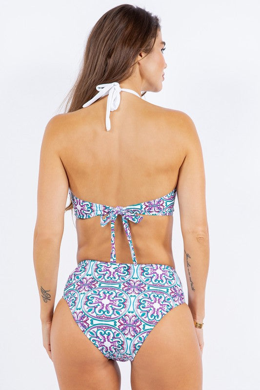 Women Two Piece Floral Prints Criss Cross Halter Bikini | Zarnesh