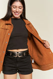 Women Plus Collar Button Down Faux Sherpa Lining Suede Jacket Zarnesh