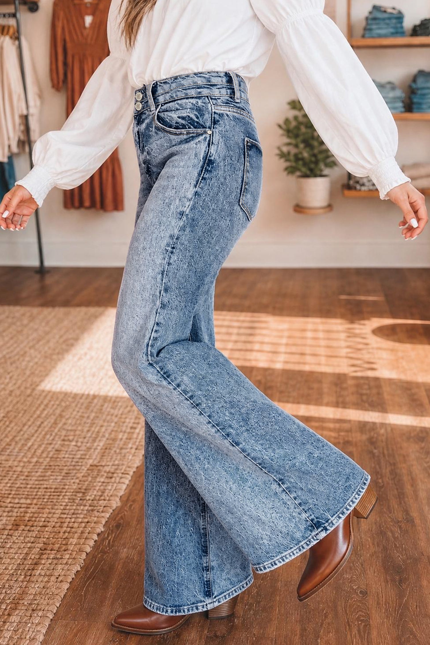 Double Button High Rise Waisted Flare Jeans | Zarnesh