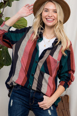 Women Cozy Stripe Button Down Shacket | Zarnesh