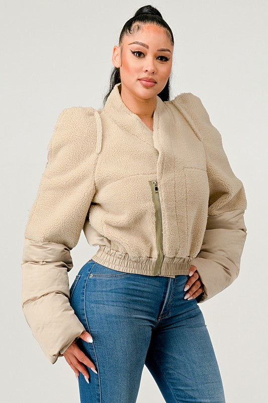 Women Plush Puff Sleeve Bomber Jacket | Zarnesh