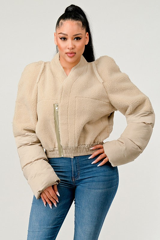 Women Plush Puff Sleeve Bomber Jacket | Zarnesh