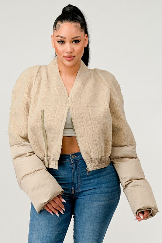 Women Plush Puff Sleeve Bomber Jacket | Zarnesh