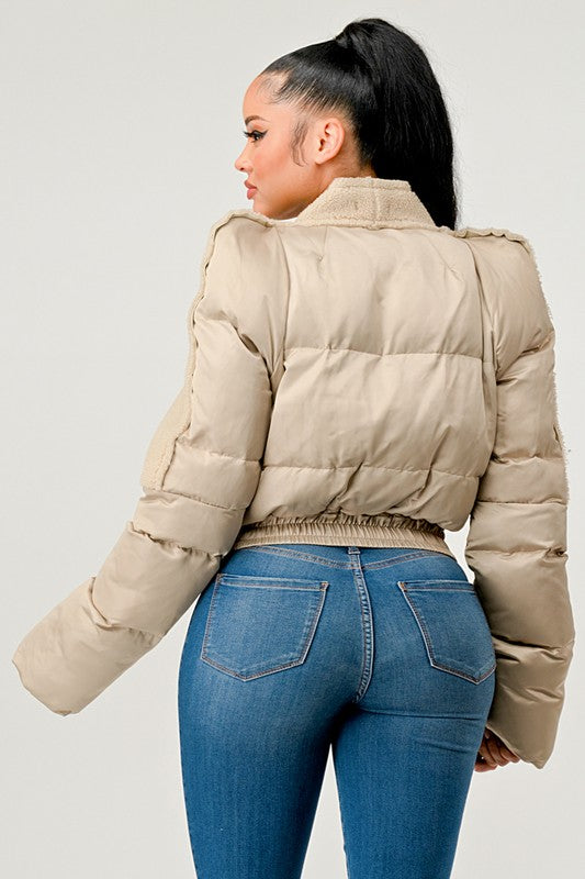 Women Plush Puff Sleeve Bomber Jacket | Zarnesh