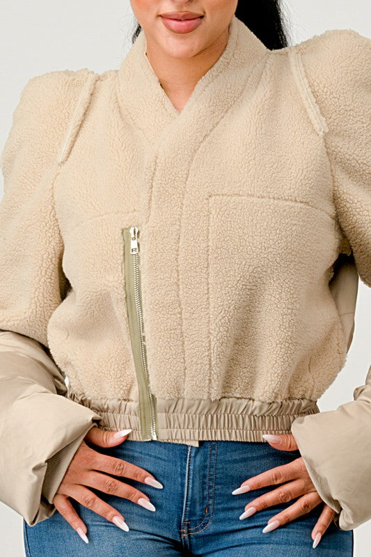 Women Plush Puff Sleeve Bomber Jacket | Zarnesh