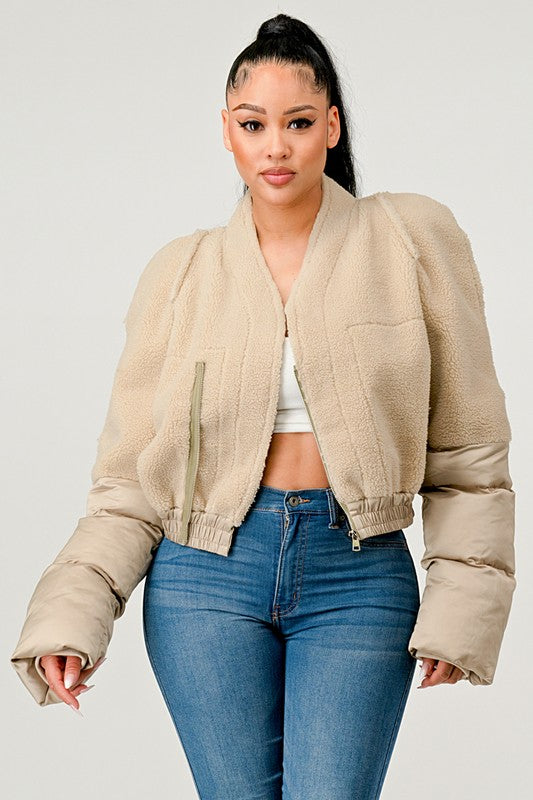 Women Plush Puff Sleeve Bomber Jacket | Zarnesh