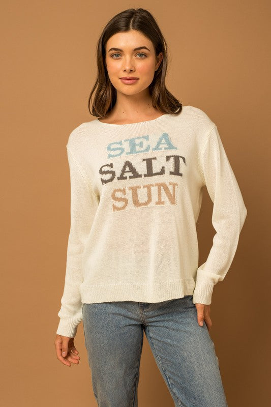 Women's Round Neck Long Sleeve Sea Salt Sun Sweater | Zarnesh