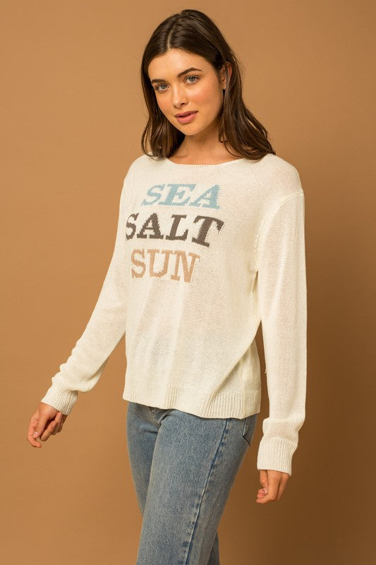 Women's Round Neck Long Sleeve Sea Salt Sun Sweater | Zarnesh