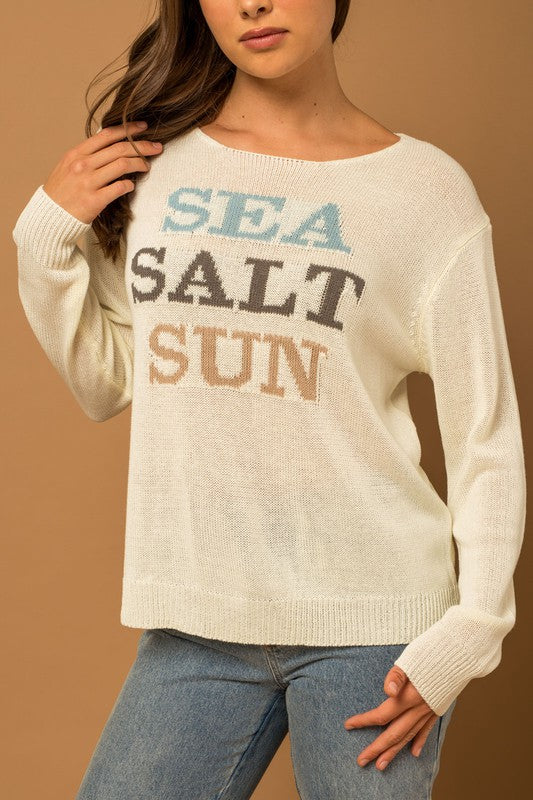 Women's Round Neck Long Sleeve Sea Salt Sun Sweater | Zarnesh