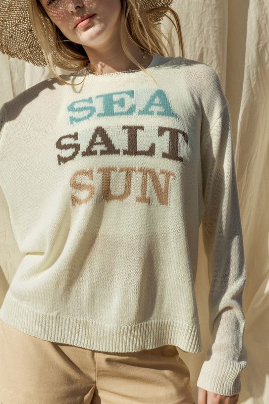 Women's Round Neck Long Sleeve Sea Salt Sun Sweater | Zarnesh