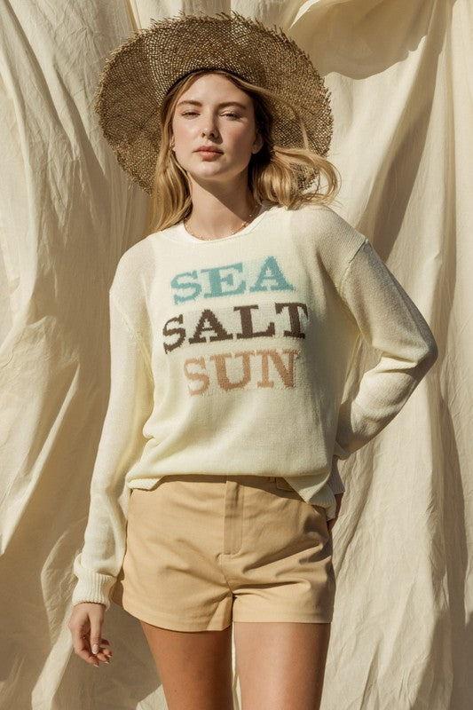 Women's Round Neck Long Sleeve Sea Salt Sun Sweater | Zarnesh