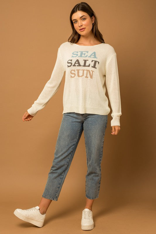 Women's Round Neck Long Sleeve Sea Salt Sun Sweater | Zarnesh