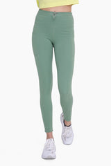 Women Green Adjustable Bungee Waist Hiking Leggings | Zarnesh