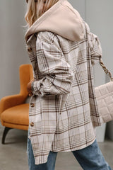 Women Plaid Removable Hood Buttoned Shacket | Zarnesh