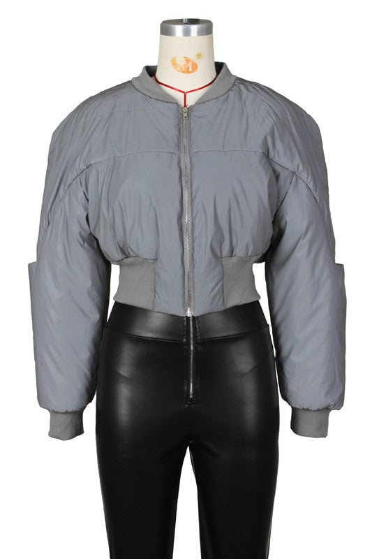 Women Sexy Reflective Polyester Front Zipper Puffer Jacket | Zarnesh