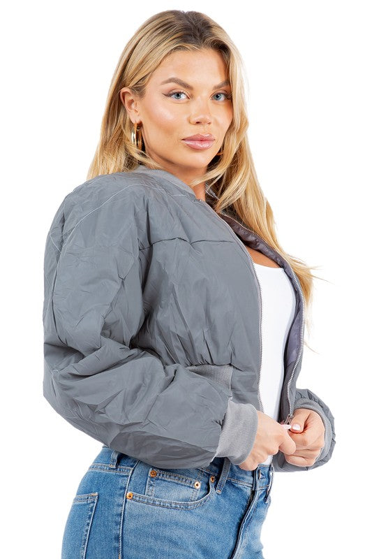 Women Sexy Reflective Polyester Front Zipper Puffer Jacket | Zarnesh