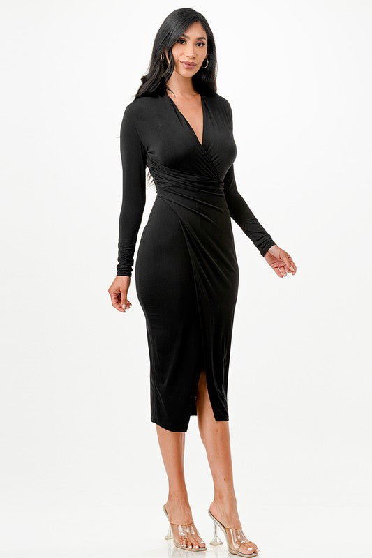 Women’s Criss Cross Long Sleeve Midi Dress | Zarnesh