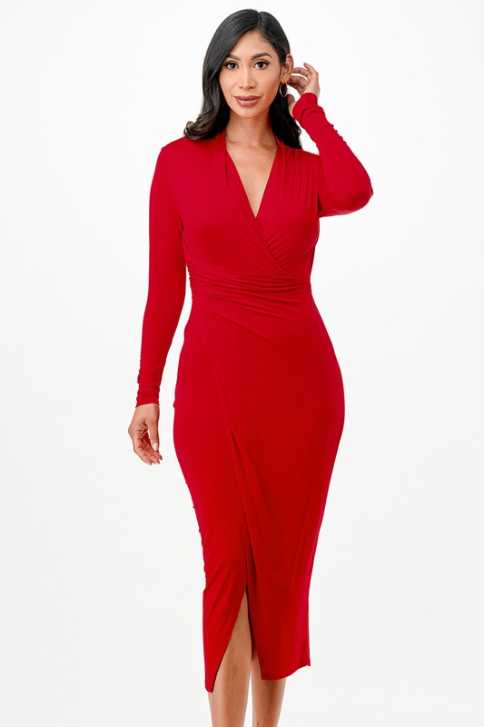 Women’s Criss Cross Long Sleeve Midi Dress | Zarnesh