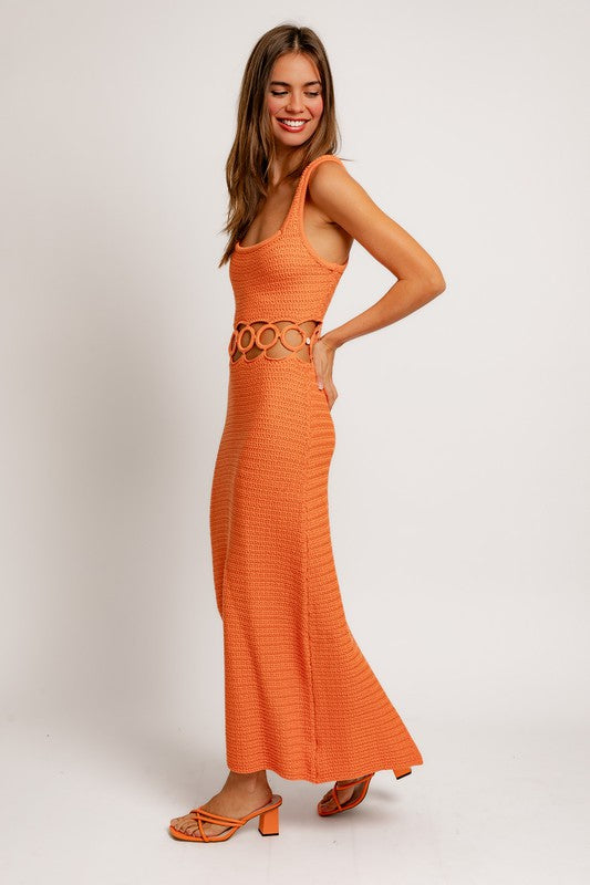 Women's Square Neck Sleeveless Crochet Midi Dress | Zarnesh