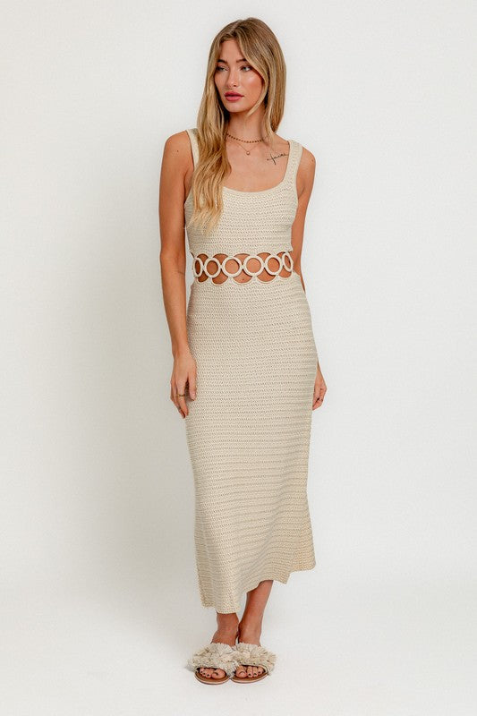 Women's Square Neck Sleeveless Crochet Midi Dress | Zarnesh