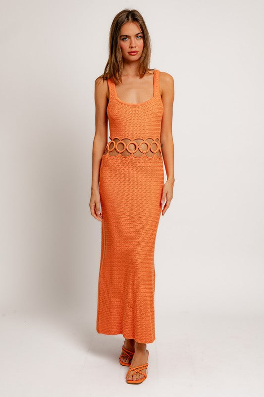 Women's Square Neck Sleeveless Crochet Midi Dress | Zarnesh