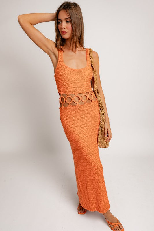 Women's Square Neck Sleeveless Crochet Midi Dress | Zarnesh