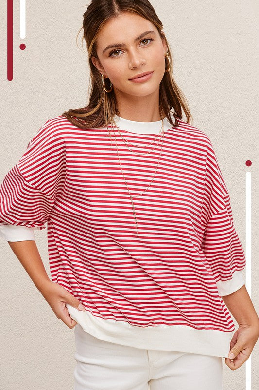 Women's Crew Neck Stripe Short Sleeve Top | Zarnesh