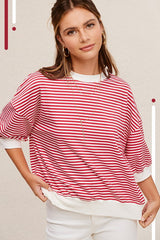 Women's Crew Neck Stripe Short Sleeve Top | Zarnesh