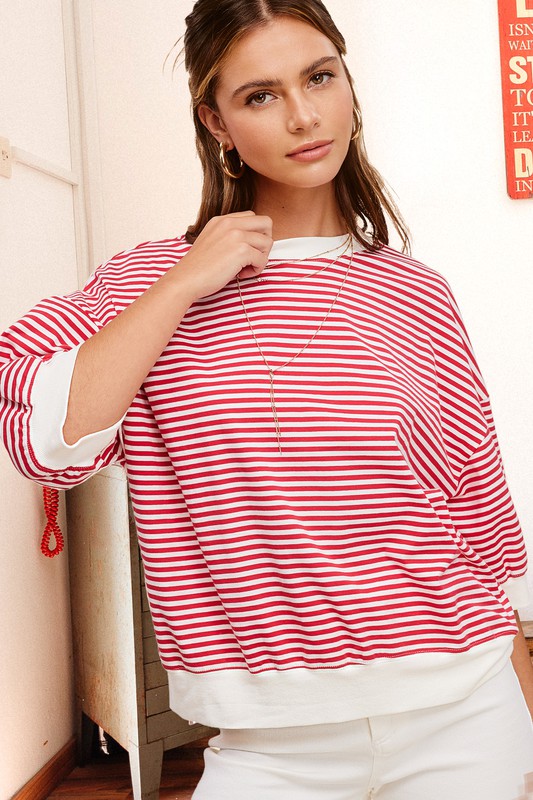 Women's Crew Neck Stripe Short Sleeve Top | Zarnesh