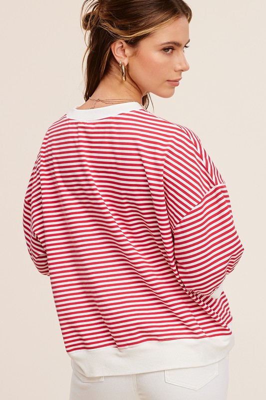 Women's Crew Neck Stripe Short Sleeve Top | Zarnesh