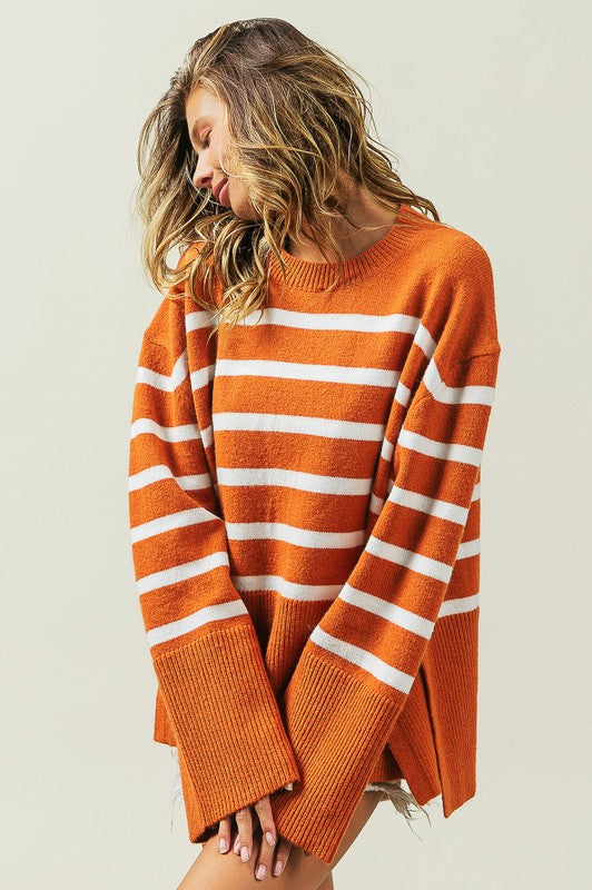 Women’s Ribbed Hem Stripe Sweater | Zarnesh