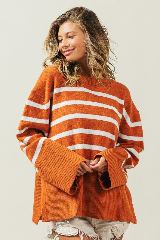 Women’s Ribbed Hem Stripe Sweater | Zarnesh