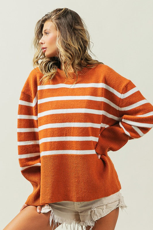 Women’s Ribbed Hem Stripe Sweater | Zarnesh