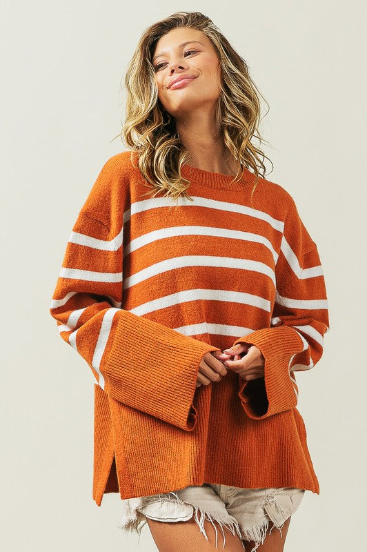 Women’s Ribbed Hem Stripe Sweater | Zarnesh
