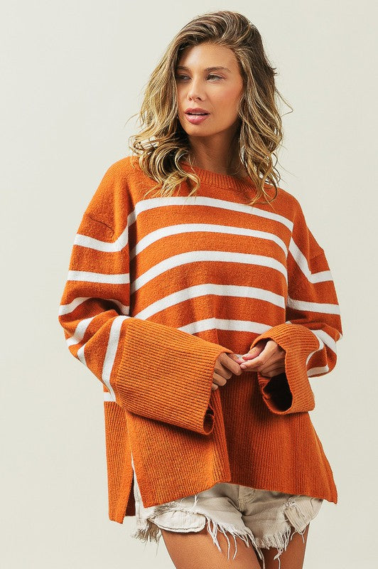 Women’s Ribbed Hem Stripe Sweater | Zarnesh