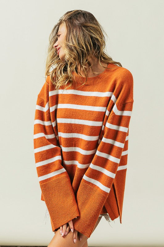 Women’s Ribbed Hem Stripe Sweater | Zarnesh