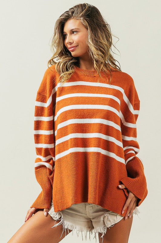 Women’s Ribbed Hem Stripe Sweater | Zarnesh