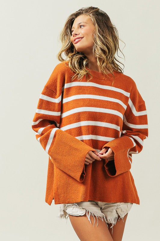 Women’s Ribbed Hem Stripe Sweater | Zarnesh