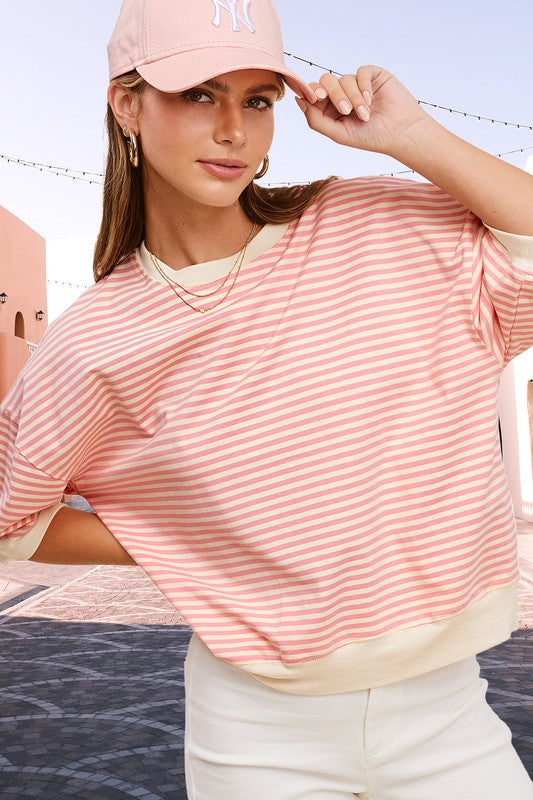 Women's Crew Neck Stripe Short Sleeve Top | Zarnesh