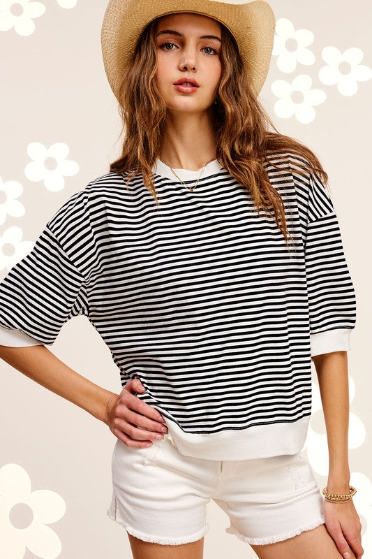 Women's Crew Neck Stripe Short Sleeve Top | Zarnesh