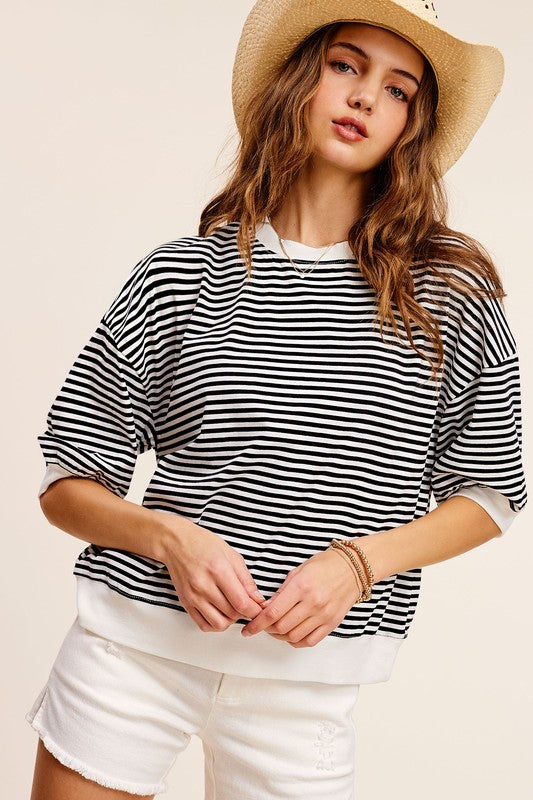 Women's Crew Neck Stripe Short Sleeve Top | Zarnesh