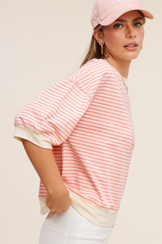 Women's Crew Neck Stripe Short Sleeve Top | Zarnesh